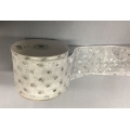 Sheer Wired Ribbon with Glitter Dots White/Silver 3" 25y